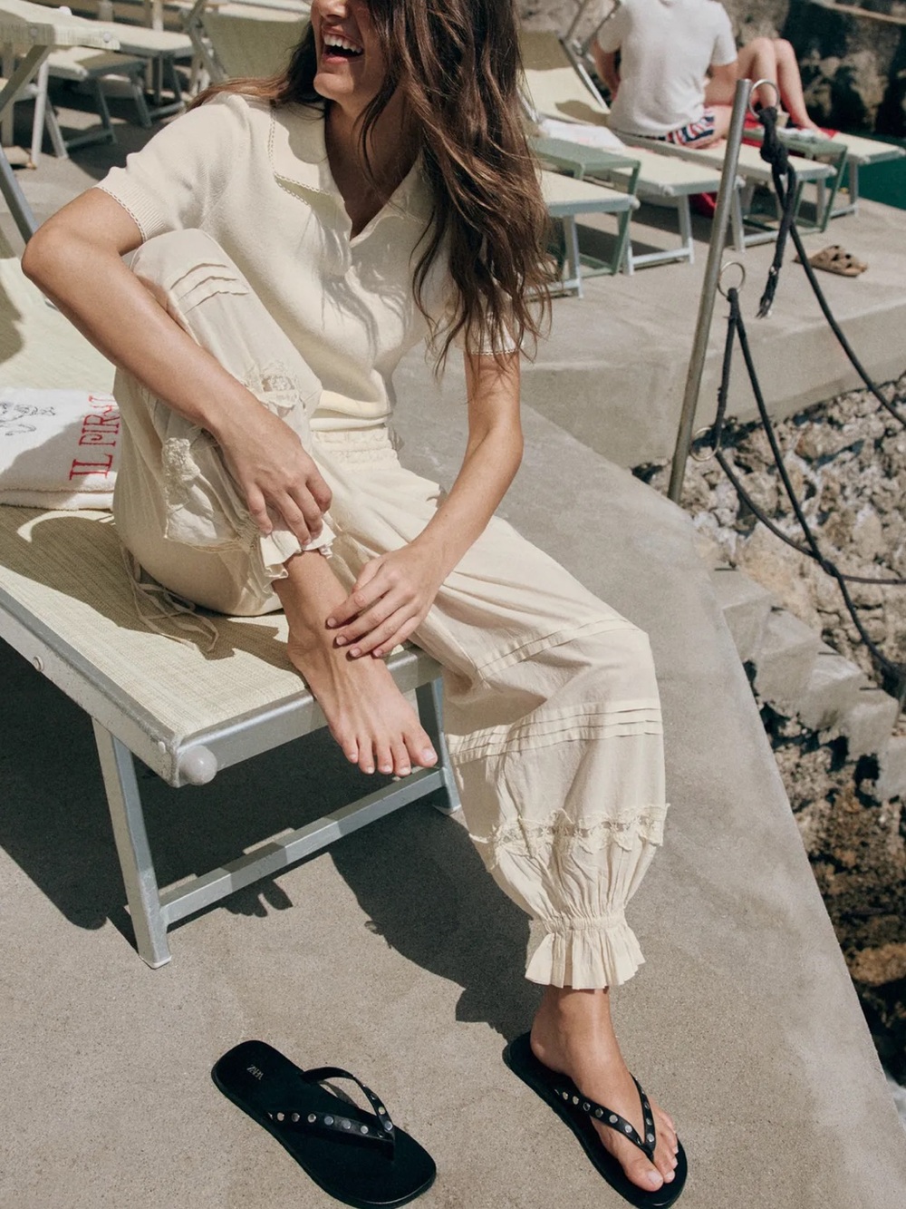 Zara Ivory Pleated Lace Pants